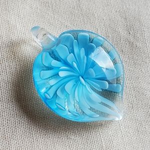 Clear and Blue Art Glass Flower Pendant
